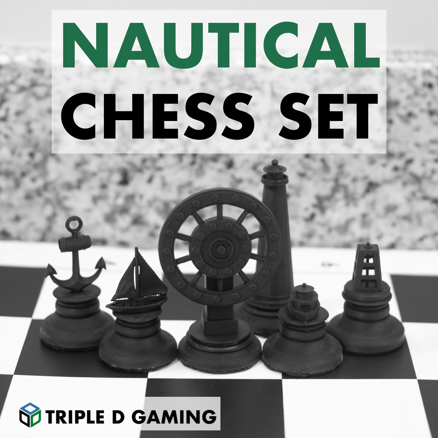 Original black nautical chess set product photograph