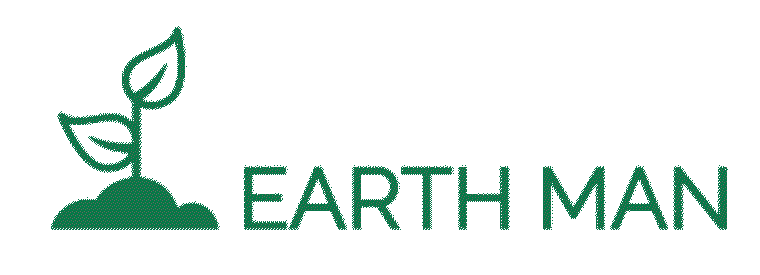 Previous green Earth Man wordmark and sprout symbol